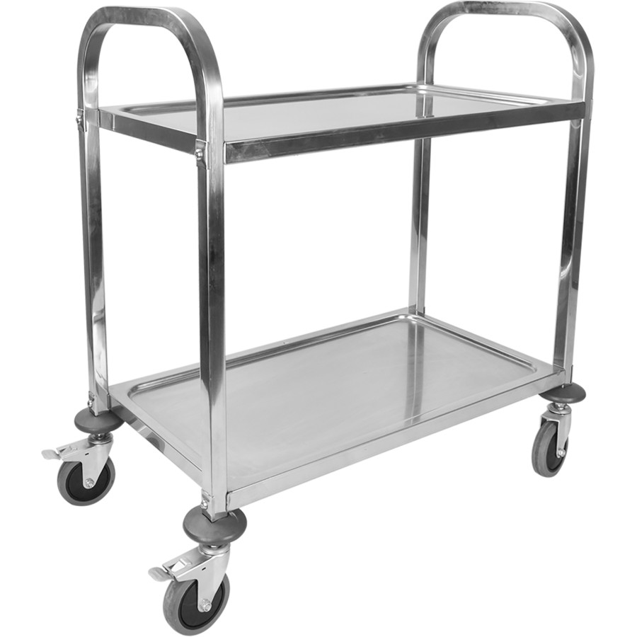 Serveringsvogn i rustfrit stål med 2 hylder Firkantede rør 950x500x950mm | Adexa SST2A