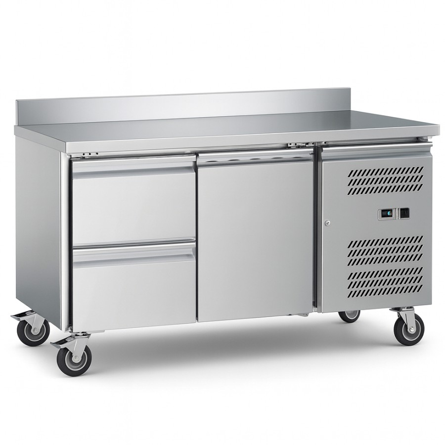 Kølebord med bagkant 1 dør 2 skuffer Dybde 700mm GN1/1 | Adexa 2DRG22V