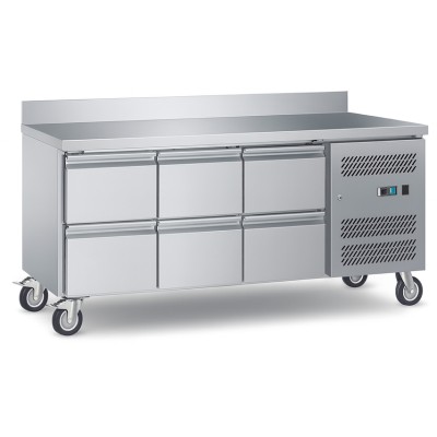 Kølebord med bagkant 6 skuffer Dybde 700mm GN1/1 | Adexa 6DRG32V