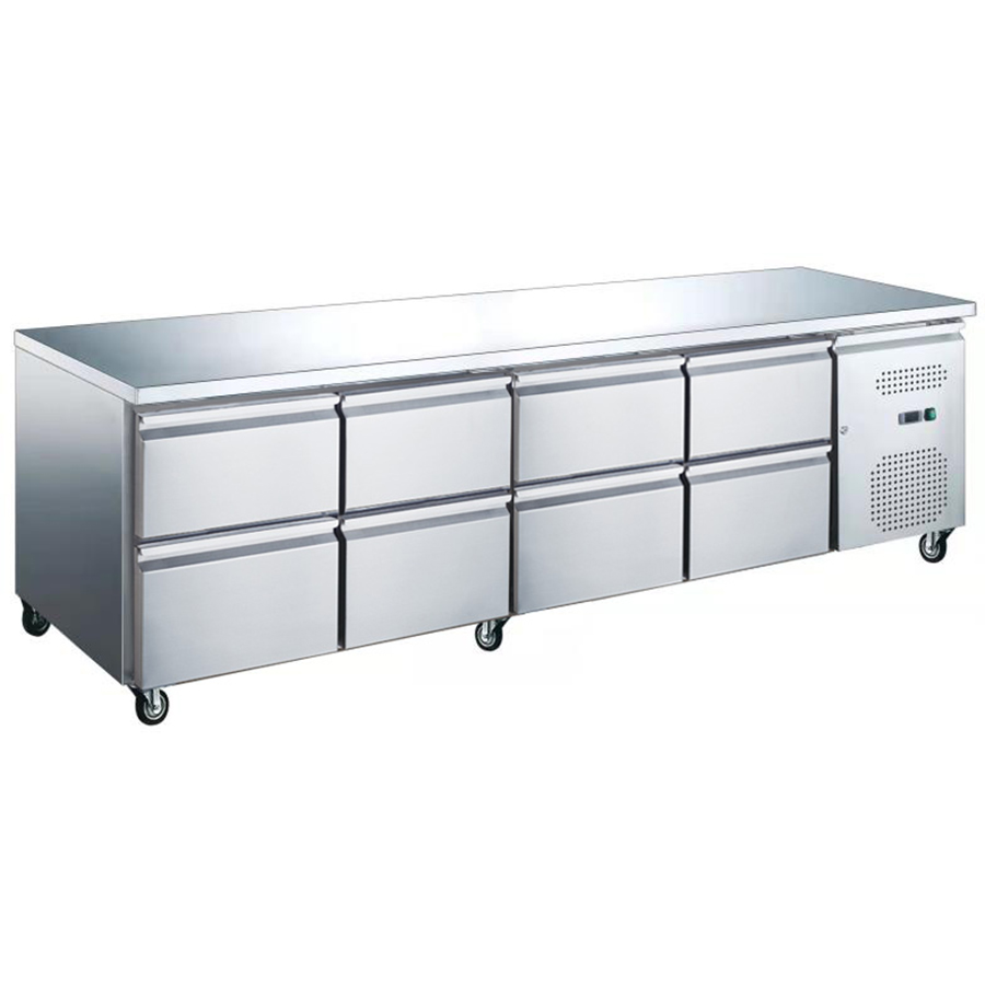 Professionelt lavt grillkølebord med 8 GN 1/1-skuffer, 2230 × 700 × 650 mm | Adexa UGN4180