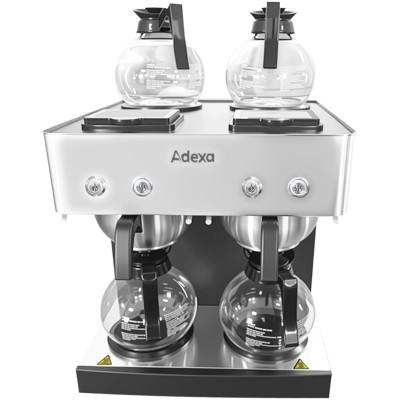Commercial Twin Filter Coffee maker Manual fill 4 glass jugs 4 hotplates | Adexa CBD02B1