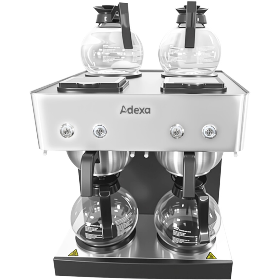 Professionel Dobbelt Kaffebrygger med 4 Kander, 4 Varmeplader & Manuel Vandpåfyldning | Adexa CBD02B1