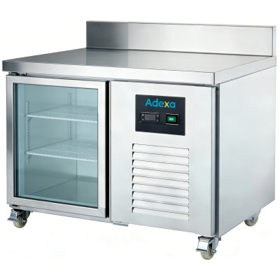 Kølebord med 1 glasdør, 925 x 700 x 905 mm, GN1/1-kompatibel, med bagkant | Adexa DRGN1200TNG