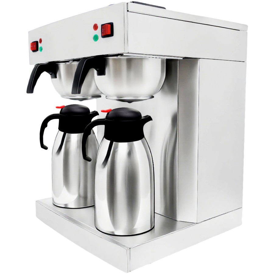 Professionel dobbelt kaffemaskine med 2 termokander i rustfrit stål | Adexa DRV386
