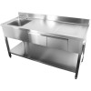 Vaskebord i rustfrit stål 1800x600x900 mm, 1 vask til venstre, 2 udtræk, sprøjtebeskyttelse | Adexa DSA2D18060L