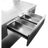 Vaskebord i rustfrit stål 1800x600x900 mm, 1 vask til venstre, 2 udtræk, sprøjtebeskyttelse | Adexa DSA2D18060L