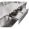 Vaskebord i rustfrit stål 1800x600x900 mm, 1 vask til højre, 2 udtræk, sprøjtebeskyttelse | Adexa DSA2D18060R