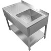 Vask i rustfrit stål 1400x600x900 mm, 1 kumme til højre, stænkskærm | Adexa DSA60140R