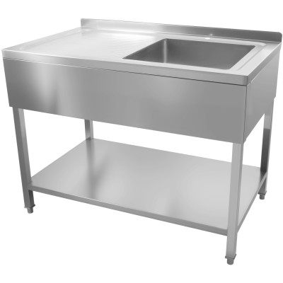 Vask i rustfrit stål 1000x600x900 mm, 1 kumme til højre, stænkskærm | Adexa DSA60100R