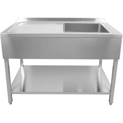 Vask i rustfrit stål 1200 x 600 x 900 mm, 1 vask til højre, stænkskærm | Adexa DSA60120R