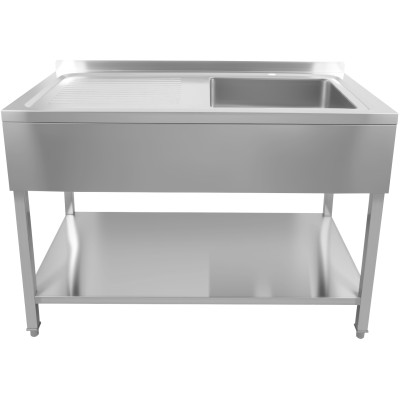 Vask i rustfrit stål 1400x600x900 mm, 1 kumme til højre, stænkskærm | Adexa DSA60140R