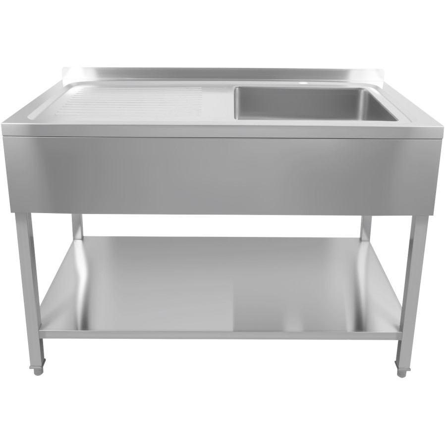 Vask i rustfrit stål 1400x600x900 mm, 1 kumme til højre, stænkskærm | Adexa DSA60140R