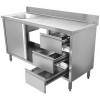 Vask med underskab med skydedøre 3 skuffer rustfrit stål 1600x600x900mm 1 skuffe til venstre Stænkplade | Adexa DSA601602D3DL