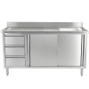 Vask med underskab med skydedøre 3 skuffer rustfrit stål 1600x600x900mm 1 skuffe til højre Splashback | Adexa DSA601602D3DR