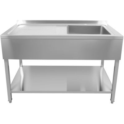 Vask i rustfrit stål 1600x600x900 mm, 1 kum til højre, stænkskærm | Adexa DSA60160R