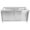 Vaskebord med underskab 2 skydedøre Rustfrit stål 1500x600x950mm 2 kummer til højre Stænkskærm | Adexa DSD15602DR