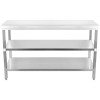Arbejdsbord i rustfrit stål med 3 hylder og firkantede ben, 1600 x 600 x 900 mm | Adexa DW3T16060