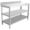 Arbejdsbord i rustfrit stål med 3 hylder, bagkant, firkantede ben, 1600 x 700 x 900 mm | Adexa DW3T16070B