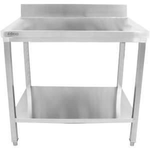 Premium Arbejdsbord i rustfrit stål med underhylde, stænkplade 800x700x900/1000mm | Adexa DWT8070