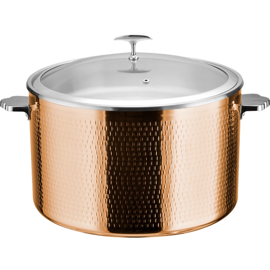 Serveringsgryde med glaslåg tredobbelt hamret overflade ⌀320x210mm kobber | Adexa E0312301
