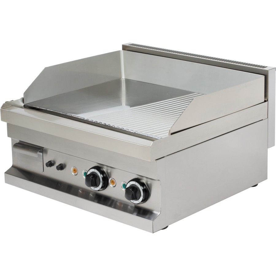 Premium professionel elektrisk stegeplade, forkromet, glat/rillet, 2 zoner, 5,4 kW, bordmodel | Adexa Hotmax 600 EG606SG