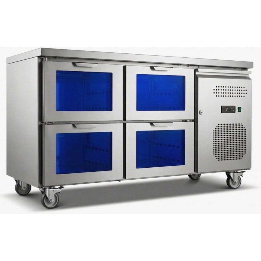 Barkølebord med 4 udtræksskuffer, 1360 x 700 x 850 mm, LED-belysning | Adexa GN2140TNG