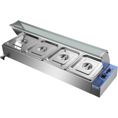 Commercial Bain Marie with Glass top sneeze guard 4xGN1/2 | Adexa HBM24