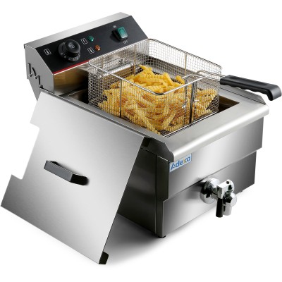 Commercial Fryer Single Electric 10 litre 3kW Countertop Drainage tap | Adexa HEF101V