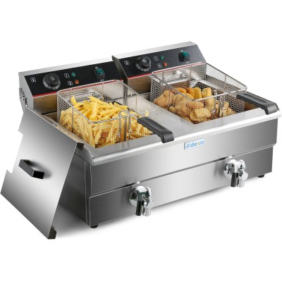 Commercial Fryer Double Electric 2x10 litre 6kW Countertop Drainage tap | Adexa HEF102V