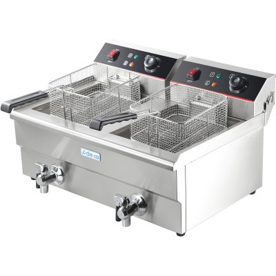 Commercial Fryer Double Electric 2x16 litre 10kW Countertop Drainage tap | Adexa HEF162V