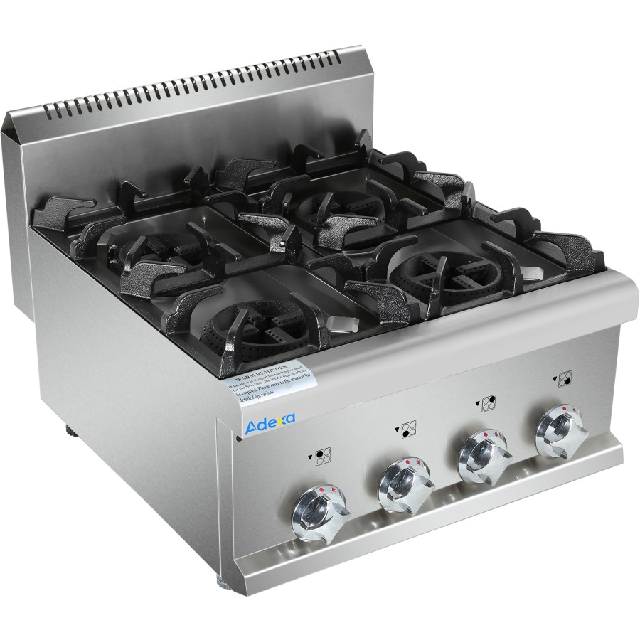 Professionel gaskomfur med 4 brændere 14,2kW | Adexa HGR605