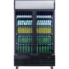 Drikkekøleskab 930 liter 2 glasdøre Ventileret køling Sort Topskilt med belysning | Adexa LG1000BFMBLACK