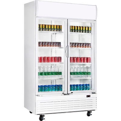 Professionel drikkekøler 930 liter 2 glasdøre Ventileret køling Hvid Topbelysning | Adexa LG1000BF
