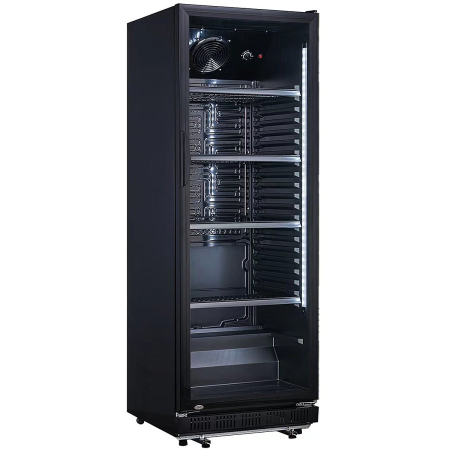 Professionelt displaykøleskab 326 liter med glasdør, statisk køling, sort | Adexa LG360XPBLACK