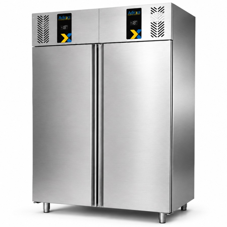 Premium professionelt køle- og fryseskab GN2/1, 1400 liter, rustfrit stål, dobbeltdøre, ventileret | Adexa CPG202UCMIX
