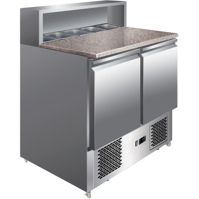 Pizza Prep Table 2 døre Rustfrit stål Pizza top 5xGN1/6 Dybde 700mm | Adexa PZ22