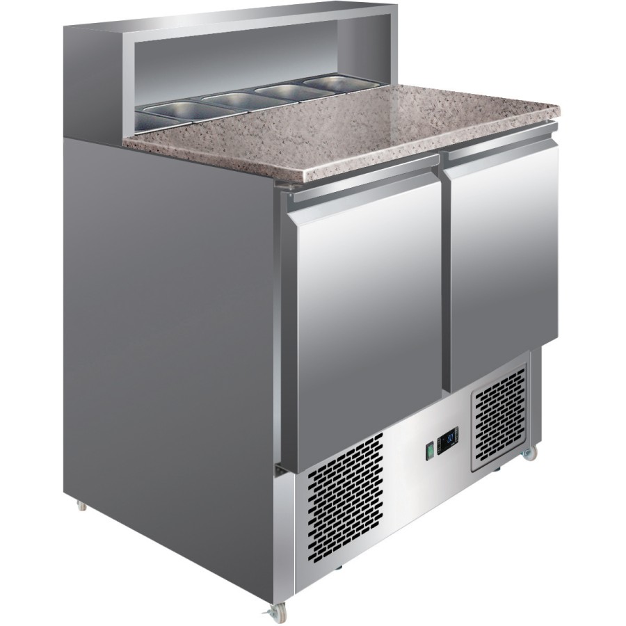Pizza Prep Table 2 døre Rustfrit stål Pizza top 5xGN1/6 Dybde 700mm | Adexa PZ22