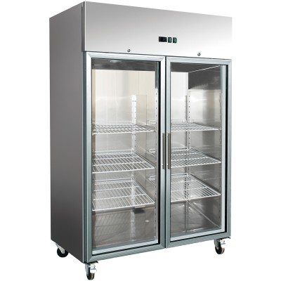 Professionelt fryseskab, 1300 liter, 2 glasdøre, GN 2/1, ventileret køling | Adexa F1400VGLASS