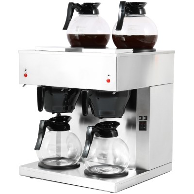 Professionel kaffemaskine Dobbelt 2 kander 4 varmeplader Rustfrit stål | Adexa RB286X2