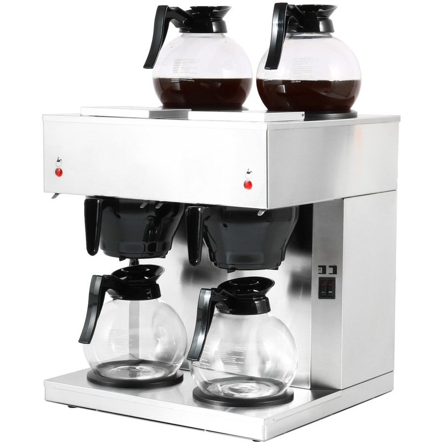 Professionel kaffemaskine Dobbelt 2 kander 4 varmeplader Rustfrit stål | Adexa RB286X2