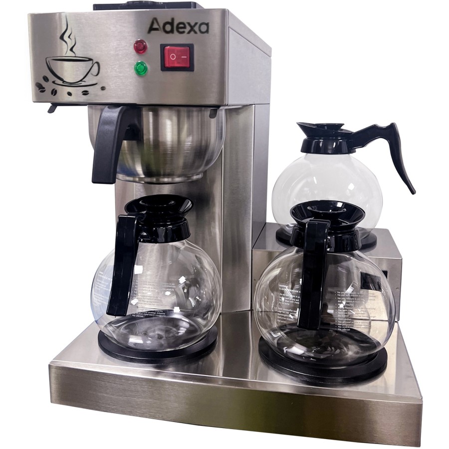 Professionel kaffemaskine 3 kogeplader 3 kander Rustfrit stål Manuel vandpåfyldning | Adexa RBT386