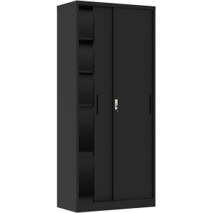 Opbevaringsskab / dokumentskab i stålplade 2 skydedøre 900x400x1800mm Lås 4 justerbare hylder Sort | Adexa SEFC11B