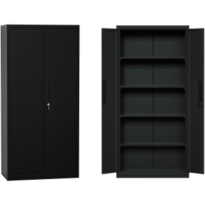 Opbevaringsskab / arkivskab i stålplade 2 døre 900x400x1800mm Lås 4 justerbare hylder Sort | Adexa SEFC1B