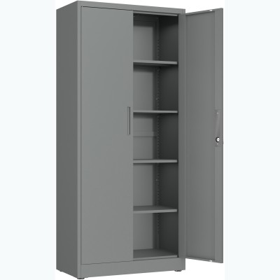 Opbevaringsskab / Dokumentskab i stålplade med 2 døre, 900x400x1800mm, lås og 4 justerbare hylder, mørkegrå | Adexa SEFC1DG