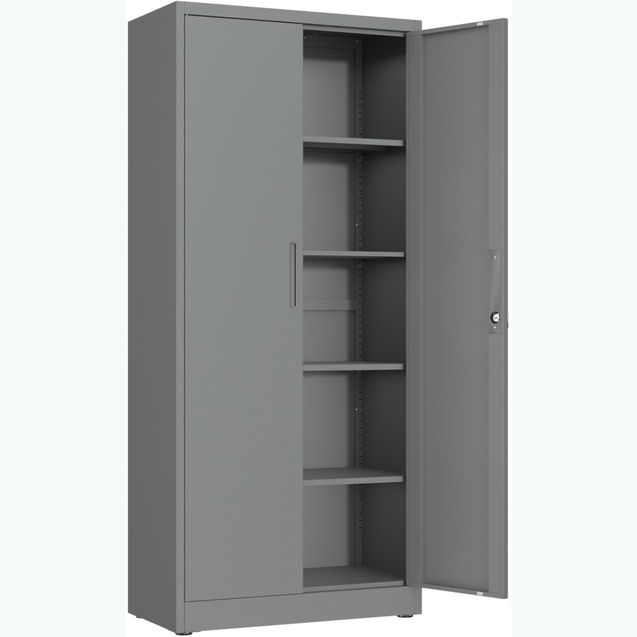 Opbevaringsskab / Dokumentskab i stålplade med 2 døre, 900x400x1800mm, lås og 4 justerbare hylder, mørkegrå | Adexa SEFC1DG