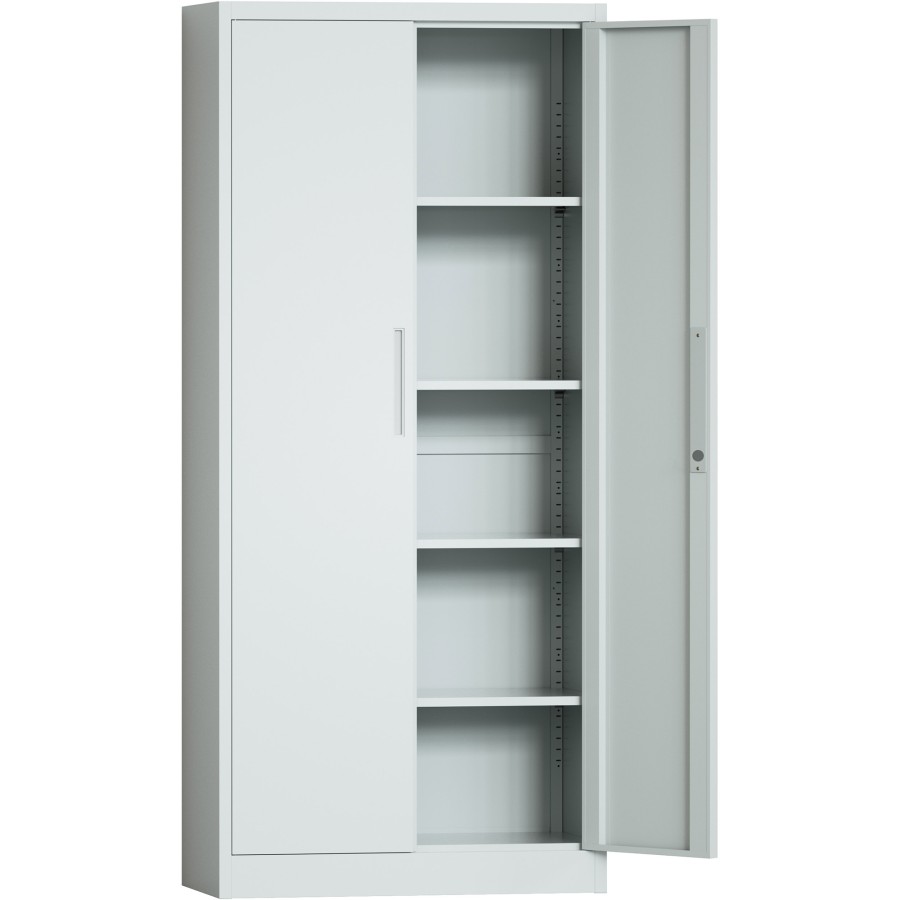 Opbevaringsskab / Dokumentskab / Arkivskab i stålplade med 2 døre, 900x400x1800mm, lås og 4 justerbare hylder, lysegrå | Adexa SEFC1LG