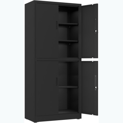 Opbevaringsskab / Dokumentskab / Arkivskab i stålplade med 4 døre, 900x400x1800mm, lås og 4 justerbare hylder, sort | Adexa SEFC2B
