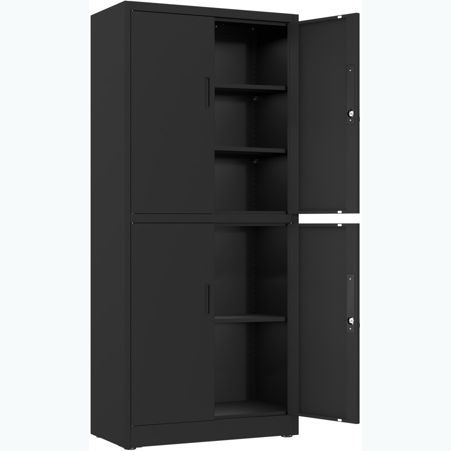 Opbevaringsskab / Dokumentskab / Arkivskab i stålplade med 4 døre, 900x400x1800mm, lås og 4 justerbare hylder, sort | Adexa SEFC2B