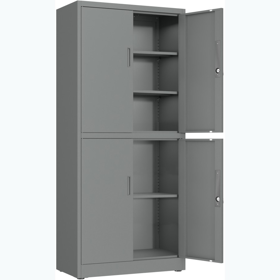 Opbevaringsskab / dokumentskab / arkivskab i stålplade 4 døre 900x400x1800mm Lås 4 justerbare hylder Mørkegrå | Adexa SEFC2DG