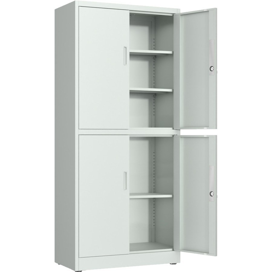 Opbevaringsskab / dokumentskab / arkivskab i stålplade 4 døre 900x400x1800mm Lås 4 justerbare hylder Lysegrå | Adexa SEFC2LG